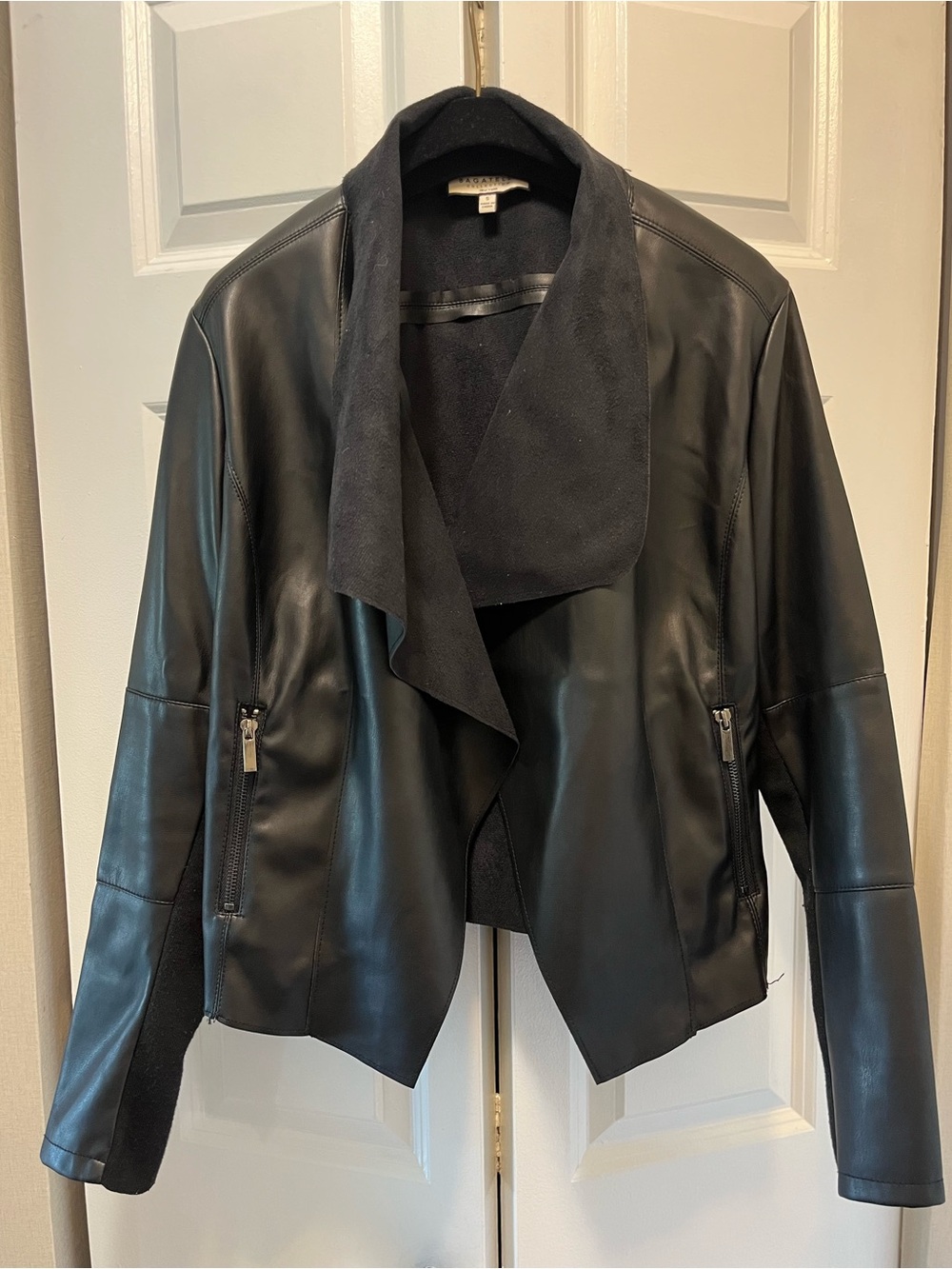 bagatelle Black Draped Faux Leather Jacket
